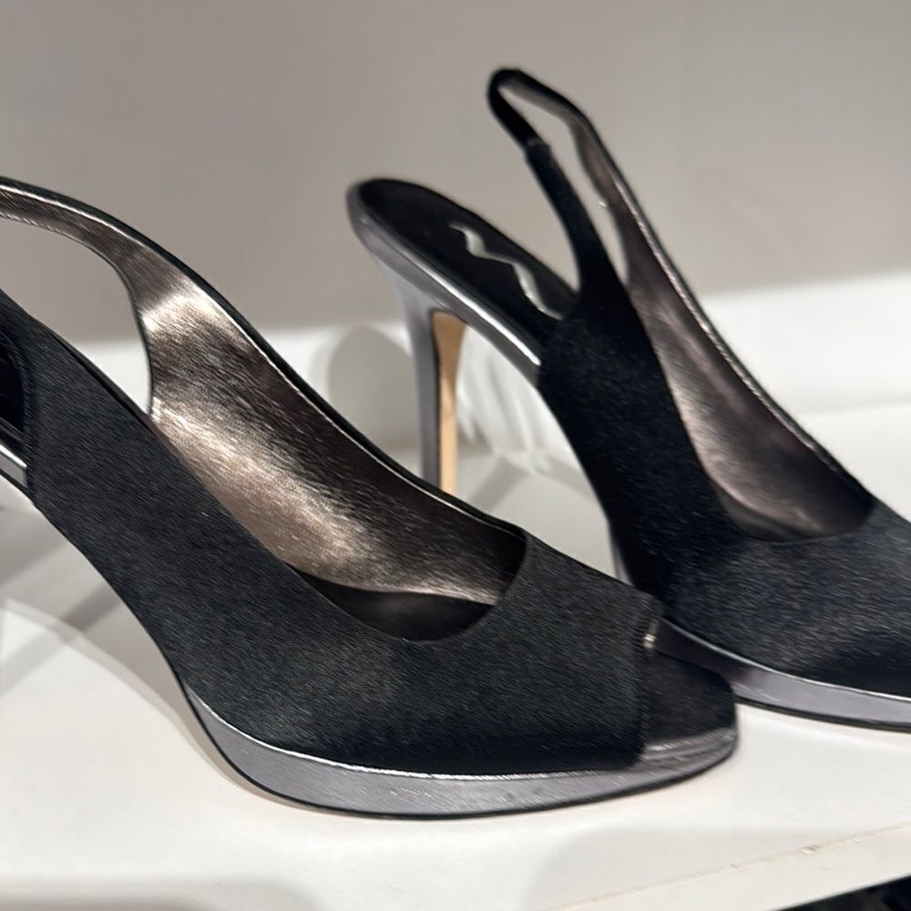 Nina Shoes Black and Silver Slingback Heels